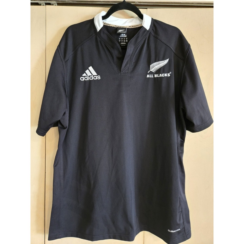 Adidas New Zealand All Blacks Rugby Jersey Men's XL Climacool Black Silver
